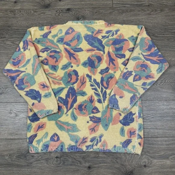 Vintage Country Shop Autumn‎ Leaves Sweater Women's S/M Yellow Pastel Abstract - Picture 7 of 7